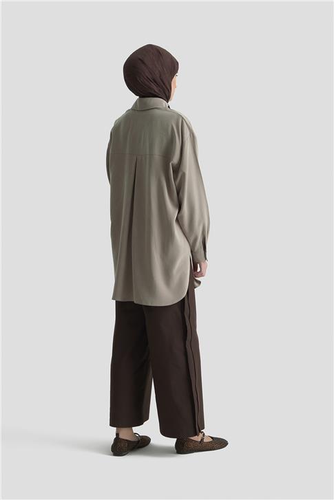 Armine Metal Düğmeli Gömlek 25KD1105 Vizon