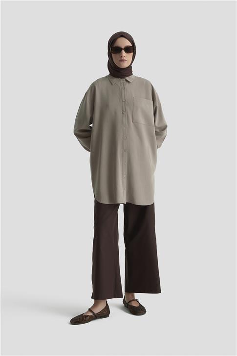 Armine Metal Düğmeli Gömlek 25KD1105 Vizon