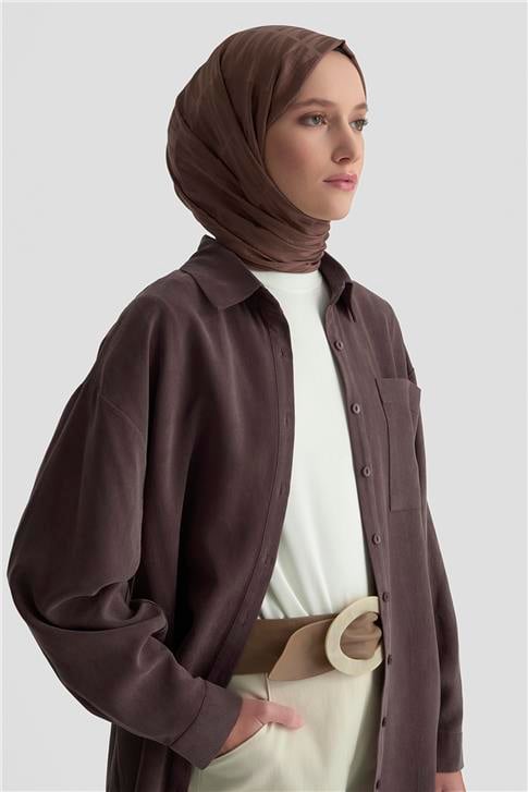 Armine Metal Düğmeli Gömlek 25KD1105 Acı Kahve