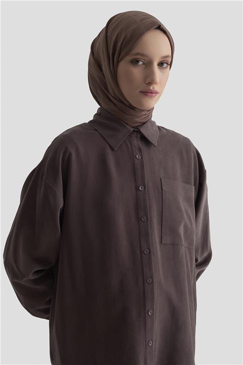 Armine Metal Düğmeli Gömlek 25KD1105 Acı Kahve