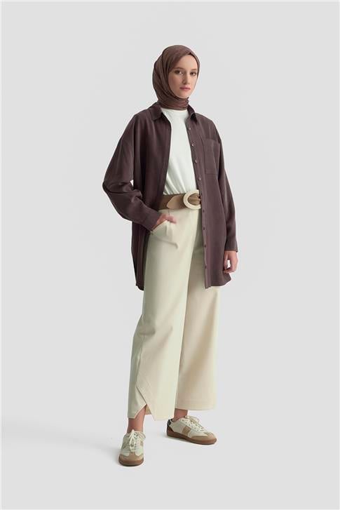 Armine Metal Düğmeli Gömlek 25KD1105 Acı Kahve