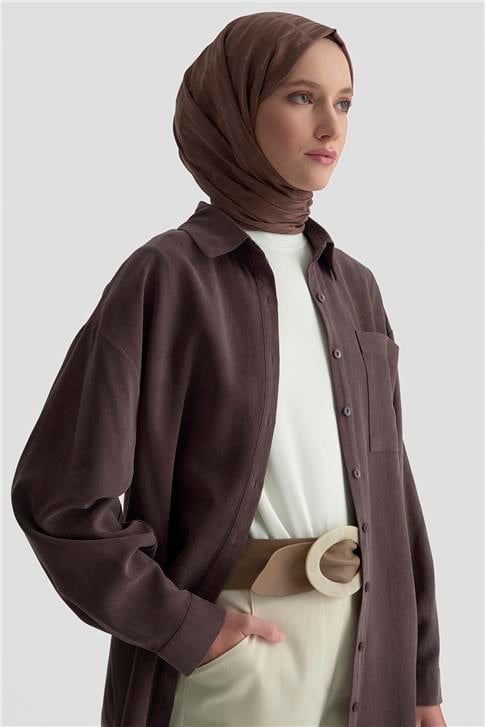 Armine Metal Düğmeli Gömlek 25KD1105 Acı Kahve