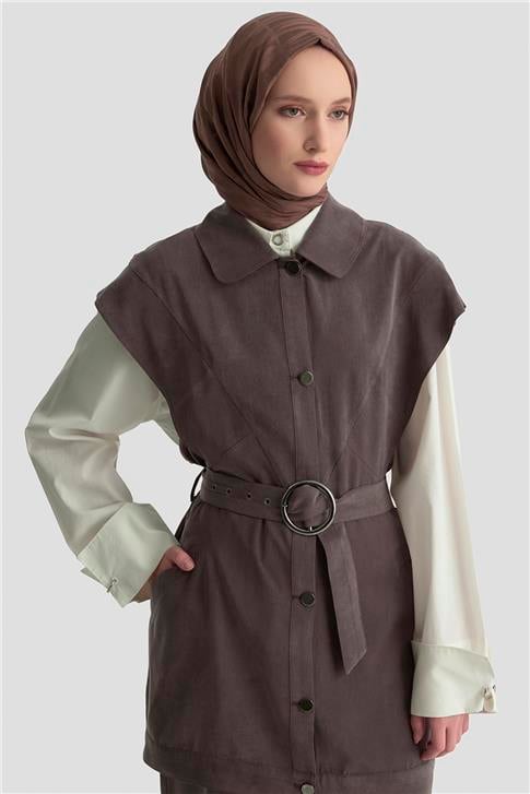 Armine Kemerli Yelek 25KD1106 Acı Kahve