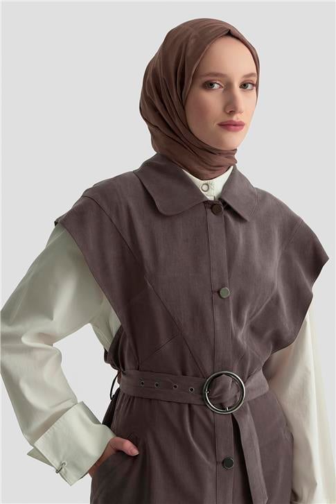 Armine Kemerli Yelek 25KD1106 Acı Kahve