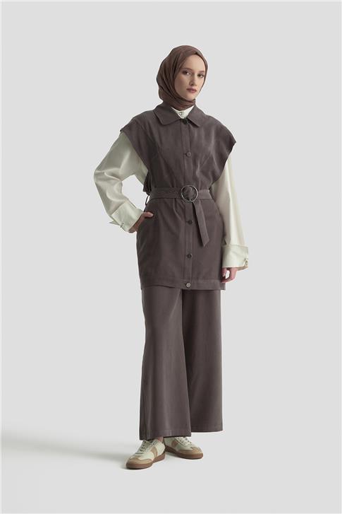 Armine Kemerli Yelek 25KD1106 Acı Kahve