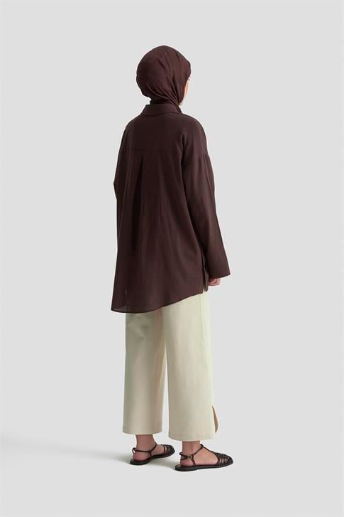 Armine Düğme Detaylı Gömlek 25KD1108 Kahverengi