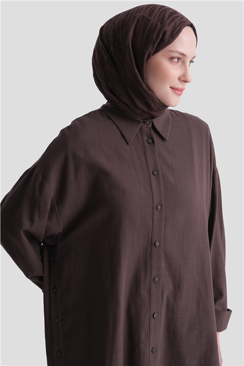 Armine Düğme Detaylı Gömlek 25KD1108 Kiremit