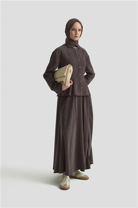 Armine Volanlı Etek 25KD1109 Kahverengi