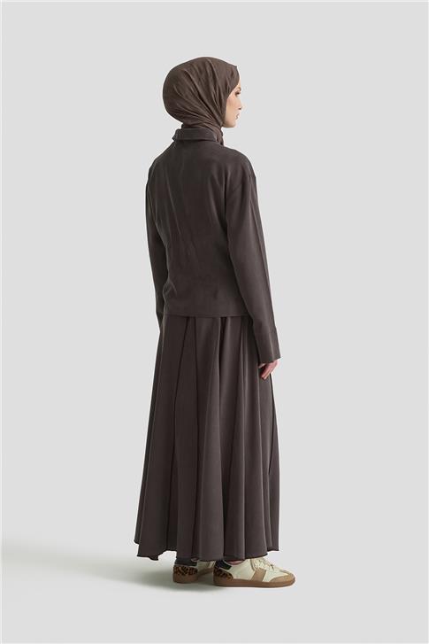 Armine Volanlı Etek 25KD1109 Kahverengi