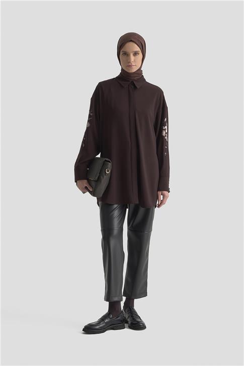 Armine Nakışlı Tunik 25KD1110 Kahverengi