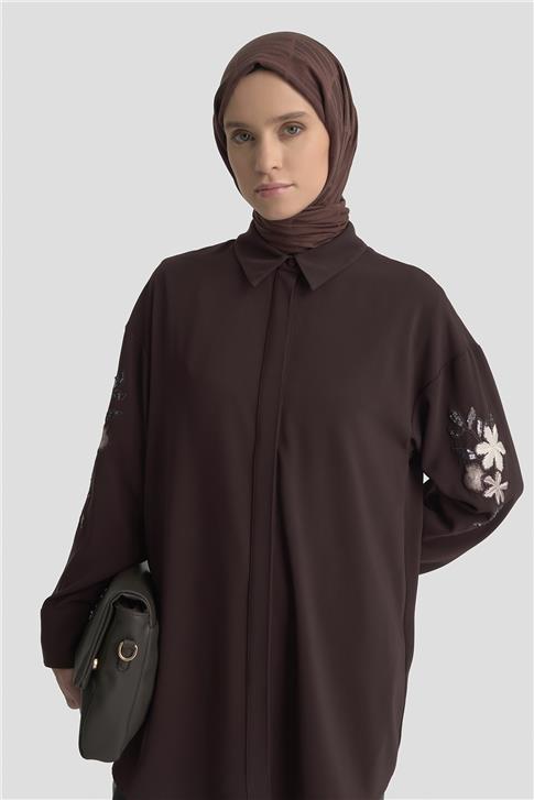 Armine Nakışlı Tunik 25KD1110 Kahverengi