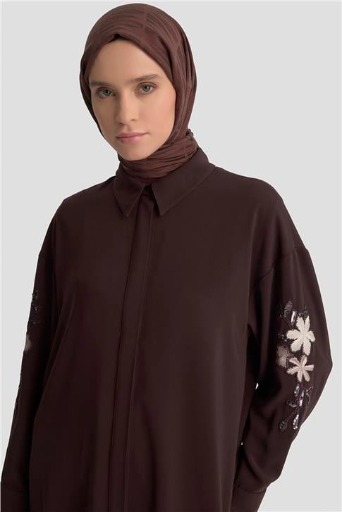 Armine Nakışlı Tunik 25KD1110 Kahverengi