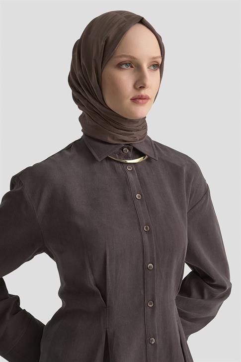 Armine Beli Pileli Gömlek 25KD1111 Kahverengi