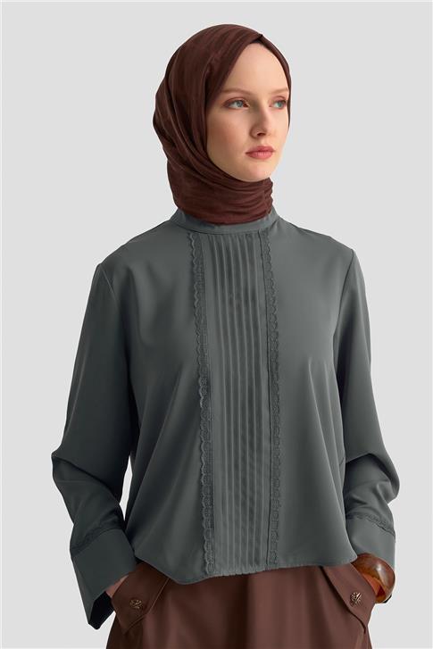 Armine Nervürlü Bluz 25KD1112 Antrasit