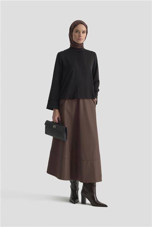 Armine Nervürlü Bluz 25KD1112 Siyah