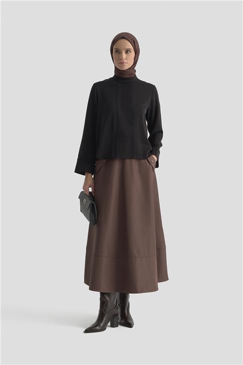 Armine Nervürlü Bluz 25KD1112 Siyah