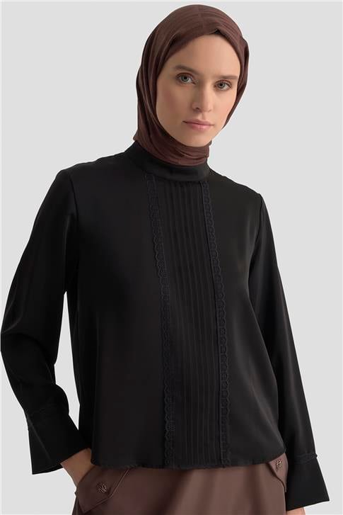 Armine Nervürlü Bluz 25KD1112 Siyah