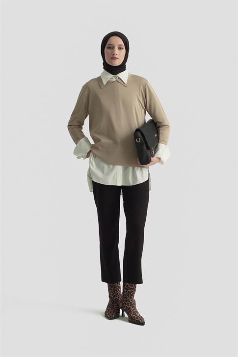 Armine Beli Lastikli Klasik Pantolon 25KD1113 Siyah