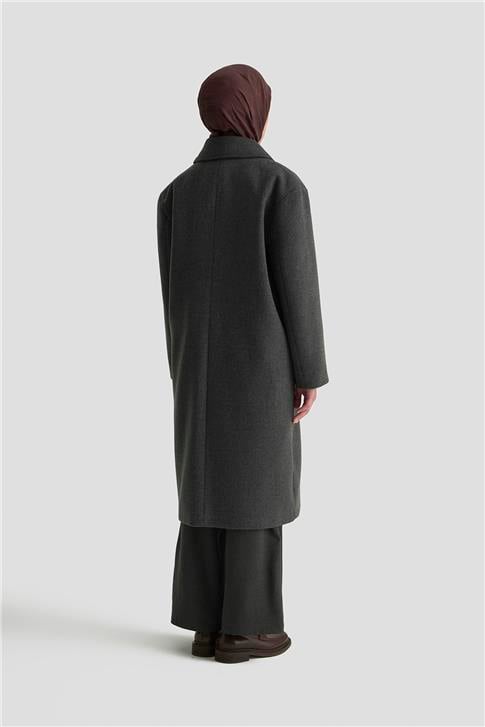 Armine Kruvaze Yaka Kaşe Kaban 25KD1122 Antrasit