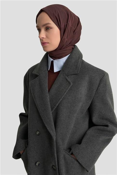 Armine Kruvaze Yaka Kaşe Kaban 25KD1122 Antrasit