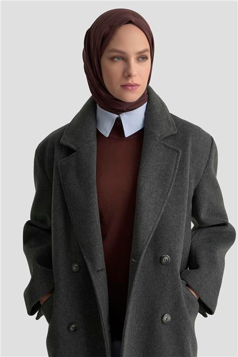Armine Kruvaze Yaka Kaşe Kaban 25KD1122 Antrasit