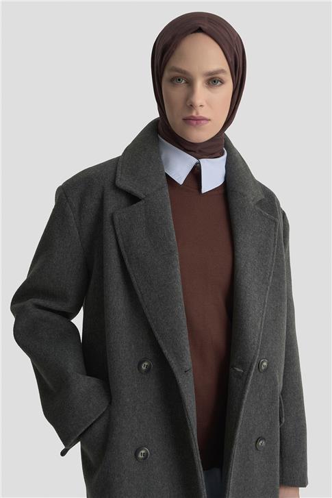 Armine Kruvaze Yaka Kaşe Kaban 25KD1122 Antrasit