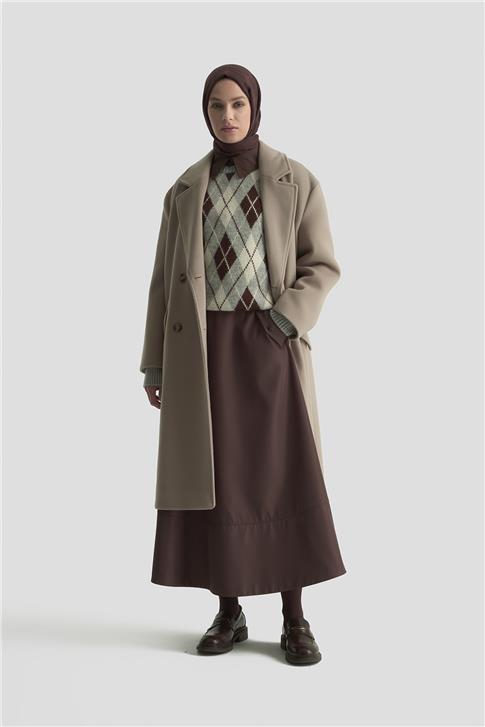 Armine Kruvaze Yaka Kaşe Kaban 25KD1122 Vizon