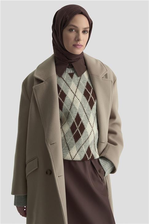Armine Kruvaze Yaka Kaşe Kaban 25KD1122 Vizon