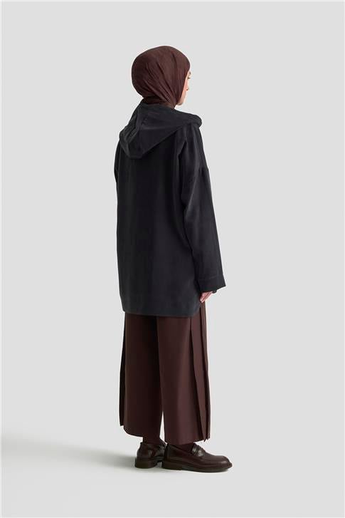 Armine Fermuar Detaylı Kapüşonlu Kap 25KD1125 Siyah