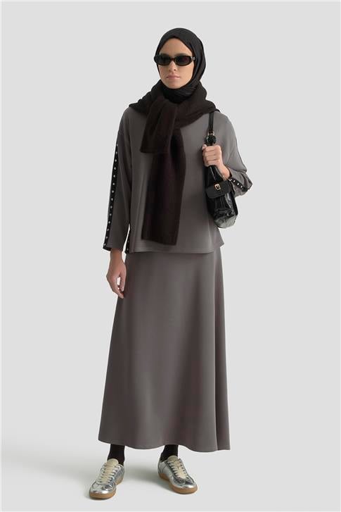 Armine Şeritli Örme Takım 25KD1163 Antrasit