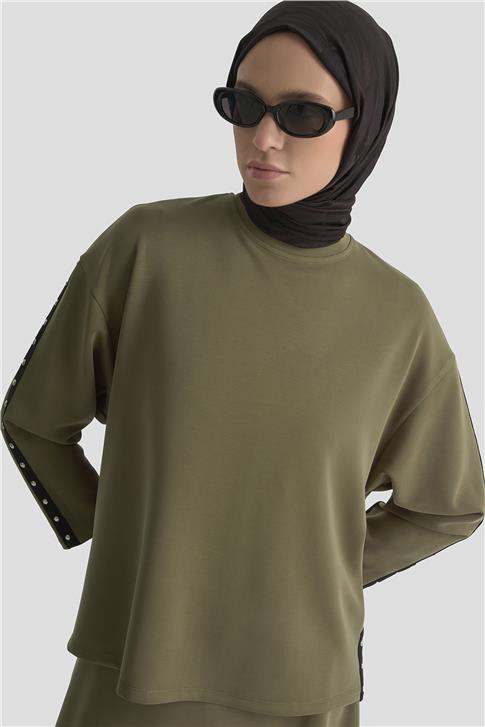 Armine Şeritli Örme Takım 25KD1163 Haki