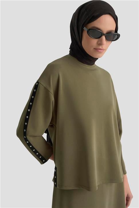 Armine Şeritli Örme Takım 25KD1163 Haki