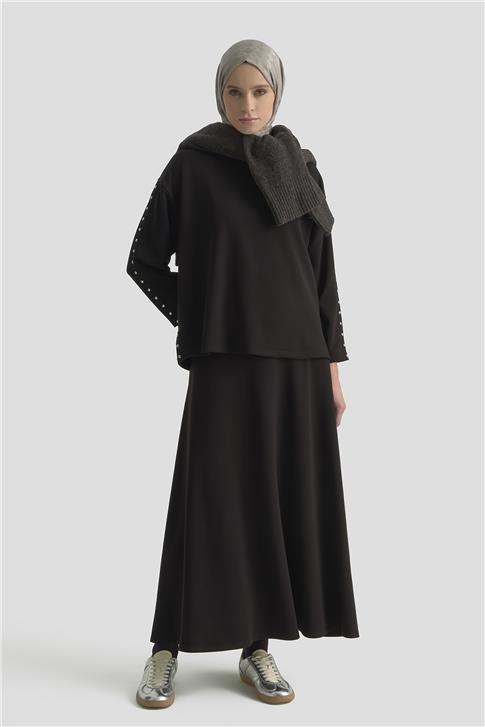 Armine Şeritli Örme Takım 25KD1163 Siyah