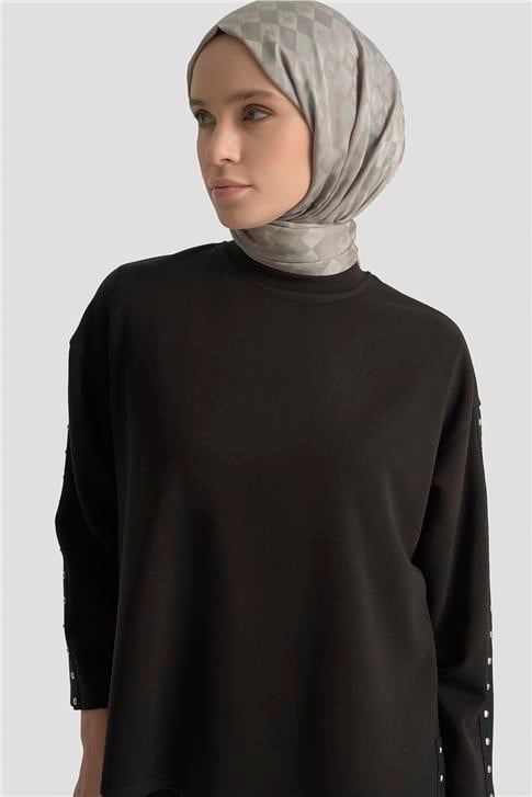 Armine Şeritli Örme Takım 25KD1163 Siyah