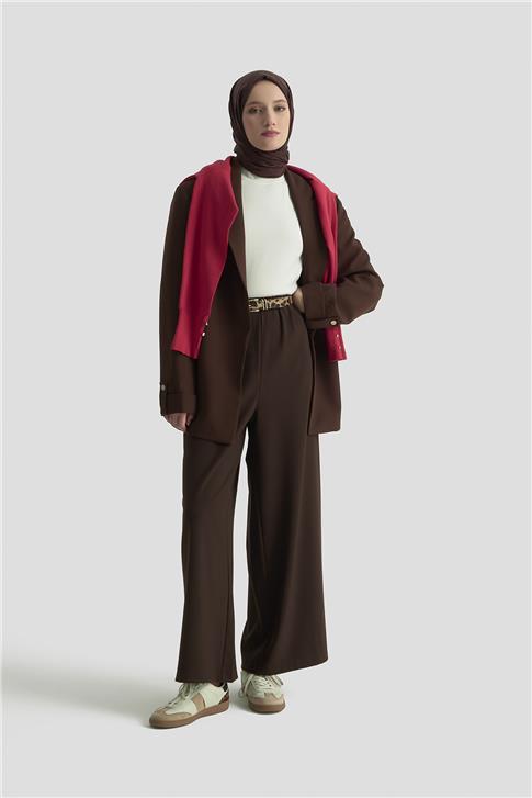 Armine Geniş Paça Pantolon Etek 25KD1304 KAHVERENGİ