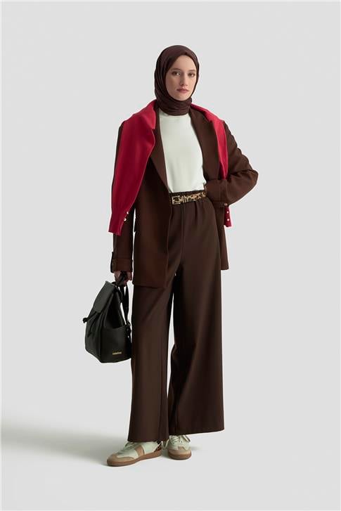 Armine Geniş Paça Pantolon Etek 25KD1304 KAHVERENGİ