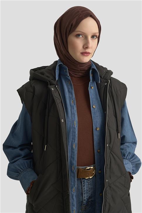 Armine  Kapüşonlu Kapitone Yelek 25KD1401 Siyah