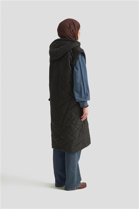 Armine  Kapüşonlu Kapitone Yelek 25KD1401 Siyah