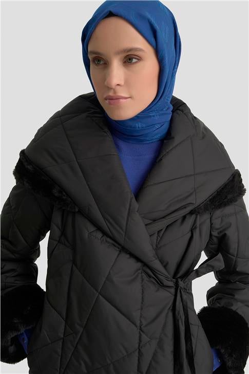 Armine Anvelop Bağlamalı Kapitone Kaban 25KD1403 Siyah