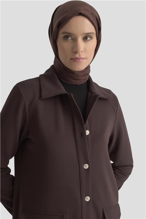 Armine Cep Detaylı Örme Ceket 25KT1439 Acı Kahve