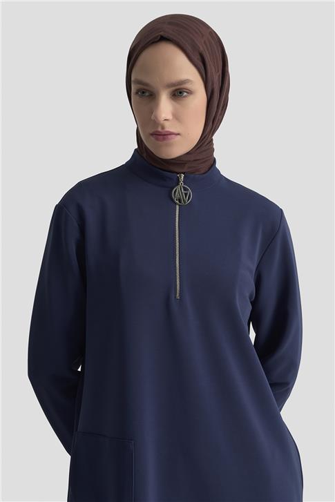 Armine Cep Detaylı Basic Tunik 25KT1453 LACİVERT