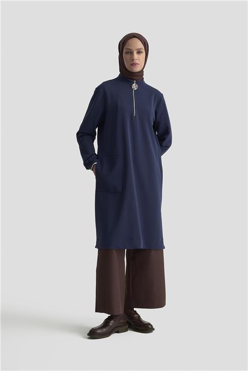 Armine Cep Detaylı Basic Tunik 25KT1453 LACİVERT
