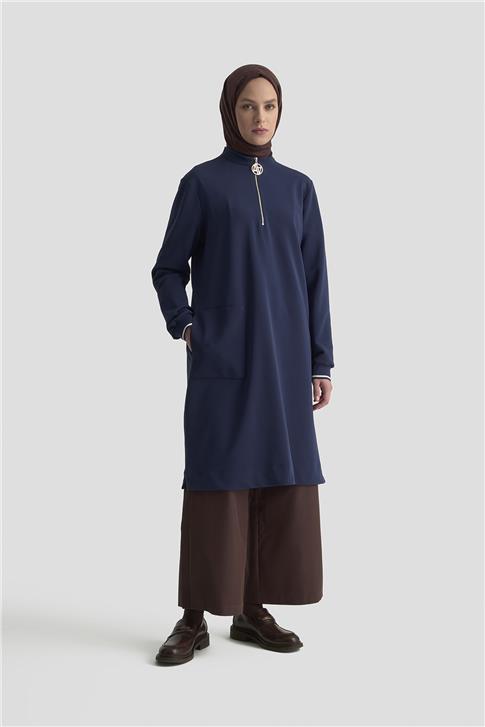 Armine Cep Detaylı Basic Tunik 25KT1453 LACİVERT