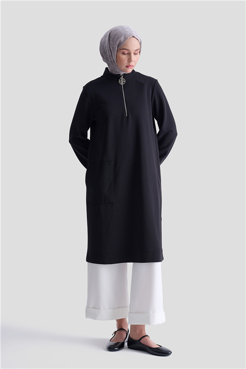 Armine Cep Detaylı Basic Tunik 25KT1453 Siyah