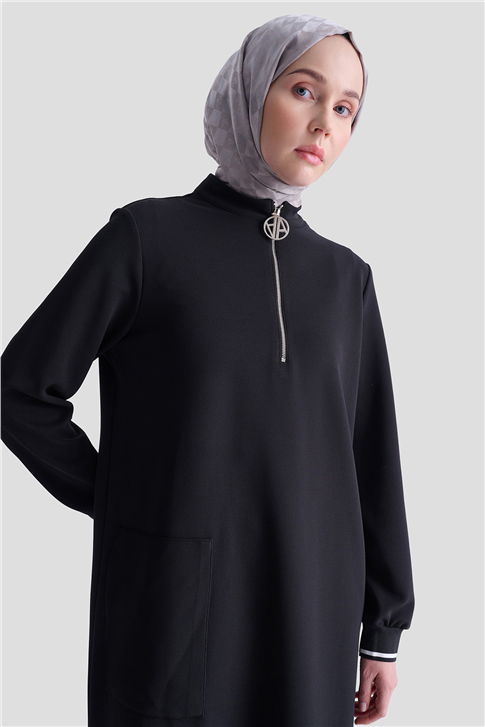 Armine Cep Detaylı Basic Tunik 25KT1453 Siyah