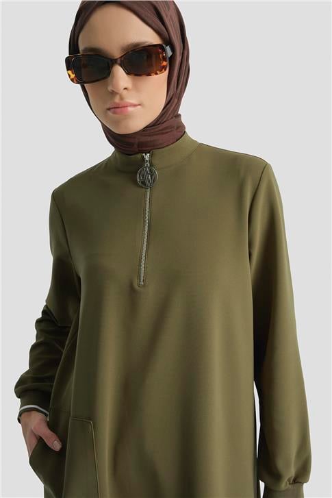 Armine Cep Detaylı Basic Tunik 25KT1453 Yağ Yeşili