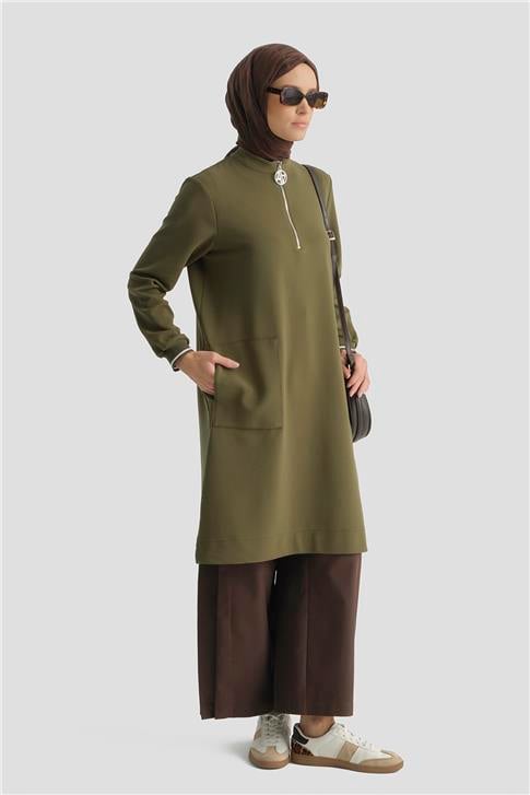 Armine Cep Detaylı Basic Tunik 25KT1453 Yağ Yeşili