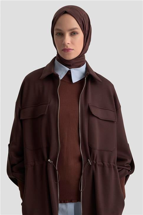 Armine Beli Büzgülü Örme Giyçık 25KD1504 Kahverengi