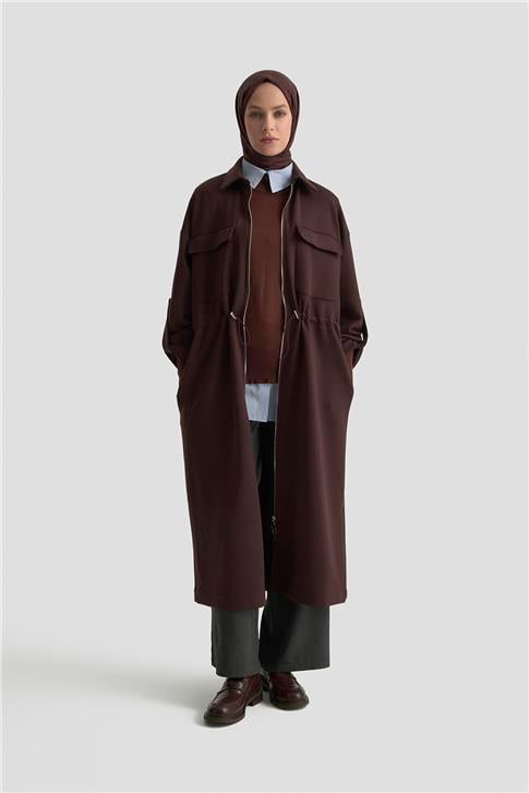 Armine Beli Büzgülü Örme Giyçık 25KD1504 Kahverengi