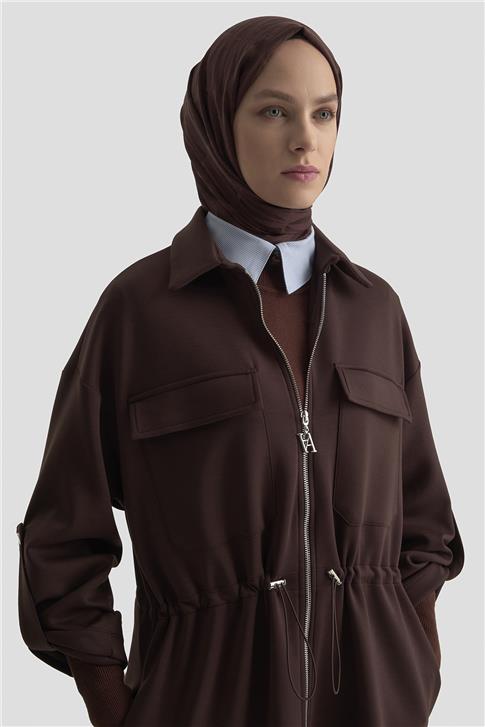 Armine Beli Büzgülü Örme Giyçık 25KD1504 Kahverengi